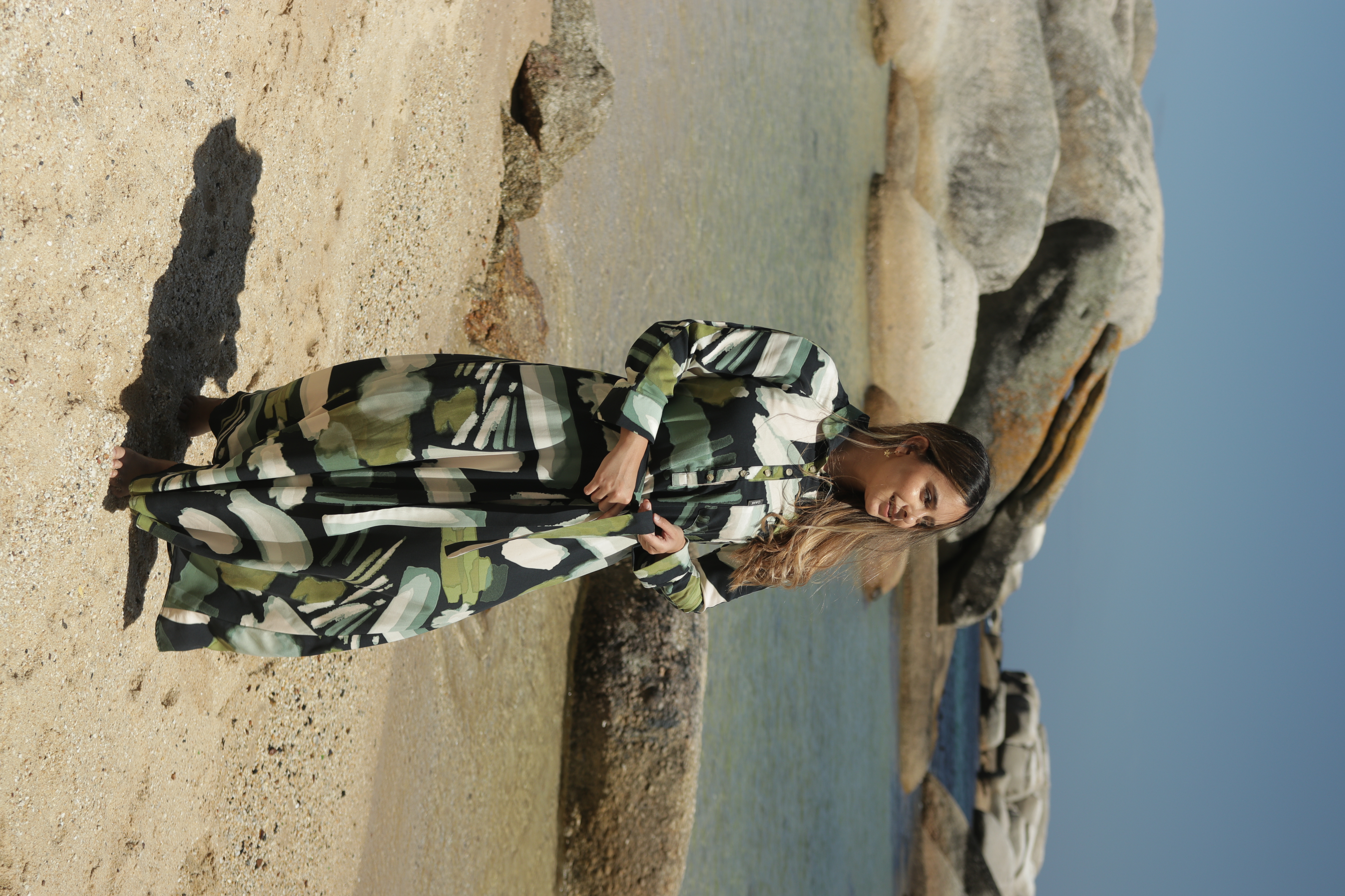 ALEENA DRESS ABSTRACT GREEN