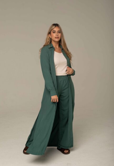 YVES SHIRT DRESS SET TEAL-OLIVE